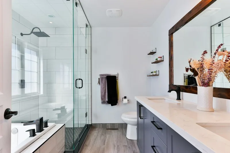 Glossy refinished white shower tile walls in Westpark, Irvine